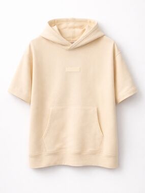 🆕️DRJ Essentials Short Sleeve Hoodie Men M Dusty Yellow Streetwear Pullover NWT